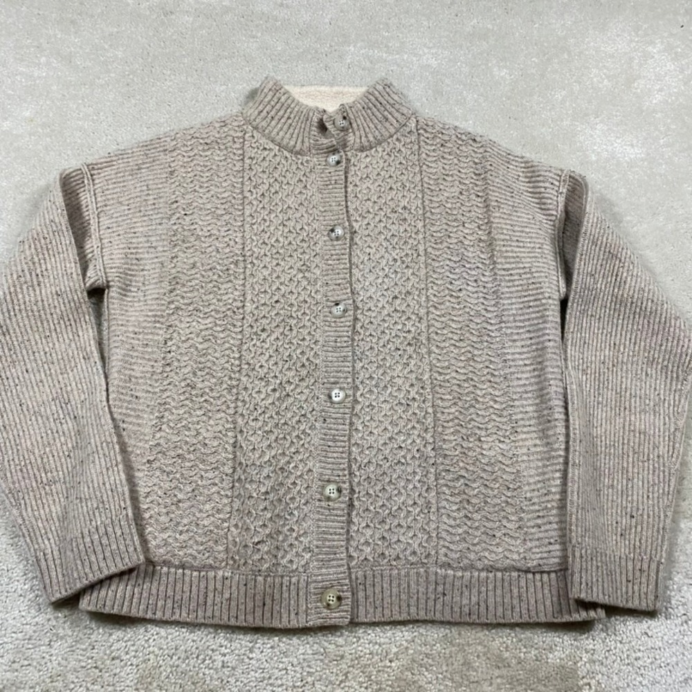 Carbon2Cobalt Sweater Womens L Wool Donegal Fleck Sherpa Collar Chunky Cardigan